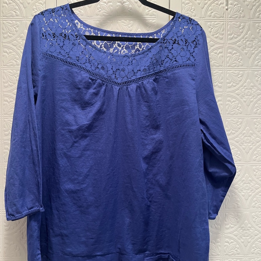 GAP Blue 3/4 Sleeve Relaxed Blouse with Embellished Detail